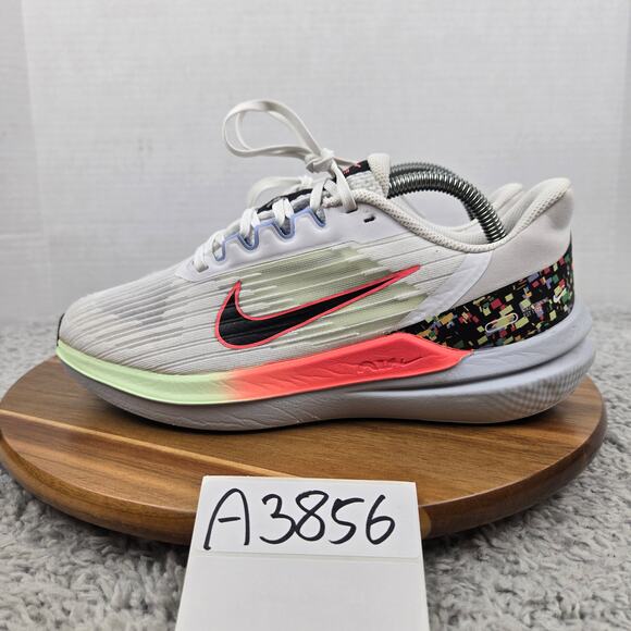 Nike Womens 8.5 Air Winflo 9 Confetti White Pink Black Gym Road Running Shoe - Picture 1 of 12